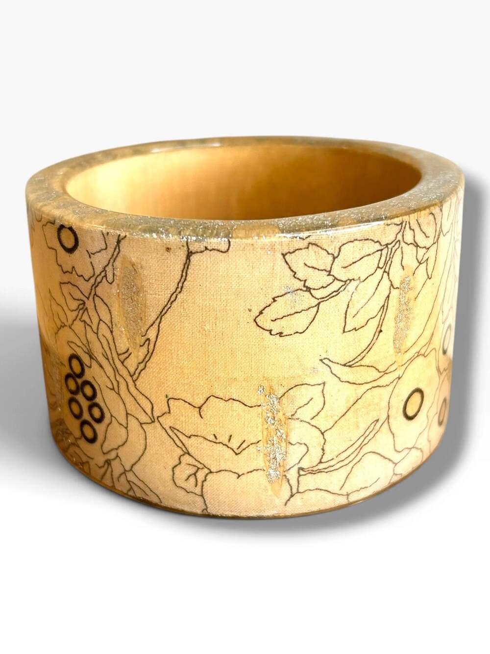 Lucite Resin Wide Bangle Bracelet Floral Ecru Cream Chunky Statement